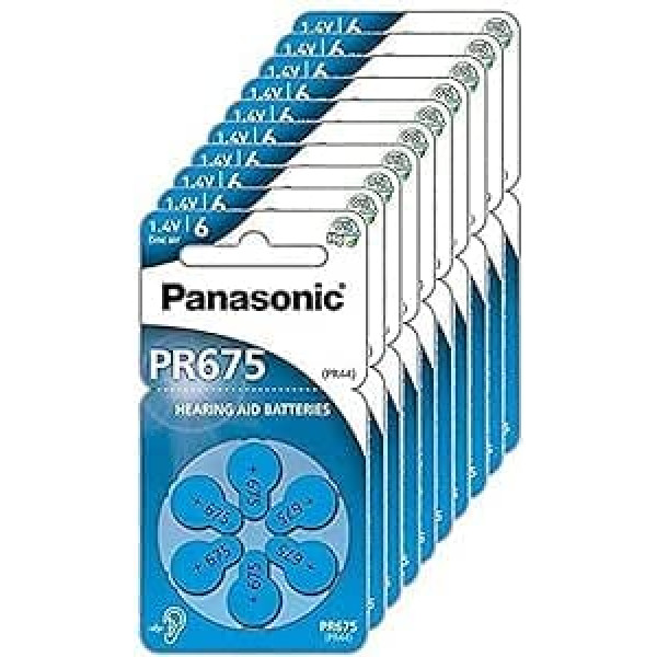 Panasonic PR675 1.4V cinka gaisa dzirdes aparātu baterijas, tips 675 10 iepakojumi (60) zils