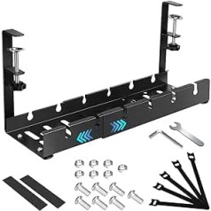 Cable Duct Desk, Cable Management Desk, No Drilling, Retractable 30.5-55 cm, Clampable Cable Guide Desk, Organiser for Managing Cables and Power Strips for Office