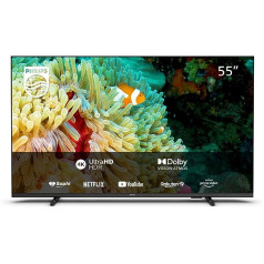 Philips 55PUS7607/12 139 cm (55 Zoll) Fernseher (4K UHD, HDR10+ saderīgs, 60 Hz, Dolby Vision & Atmos, viedais televizors (darbojas ar Google palīgu), trīskāršais uztvērējs, Mattschwarz) [Modelljahr 2022]