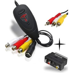 TECHSIDE Complete Analogue Digital Converter (SCART adapteris + RCA kabelis) 2022 | Savietojams ar Windows 11 + jaunu programmatūru | USB 2.0 Video Grabber Capture Convert VHS digitālo formu