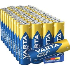 VARTA akumulatori AA iepakojumā 40, Longlife Power, Alkaline, 1,5 V, rotaļlietām, radio pelēm, lāpām, ražots Vācijā