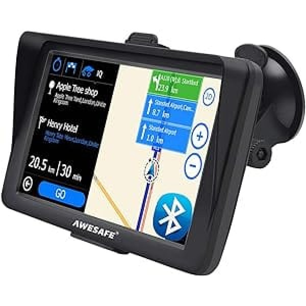 AWESAFE GPS navigācijas sistēma ar Visier für Autos mit 7 Zoll (17,8 cm) un Bluetooth ar 22 Arten PDI un inteliģento maršruta plānu (mit neuesten Karten un lebenslanger Updates)