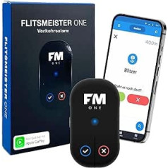 Flitsmeister ONE — ātruma kameru signalizācija automašīnām un motocikliem — brīdina par ātruma kamerām un bīstamām situācijām — darbojas ar lietotni Flitsmeister, izmantojot Bluetooth — sākas automātiski — nav abonēšanas