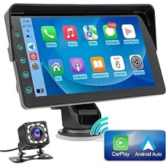 2024 Newest Wireless Apple Carplay & Android Car, Portable TouchScreen Automatic Multimedia Player, Car Radio with Mirror Link/Siri/FM/1080p Backup Camera/Bluetooth/GPS/Navigation Screen for All