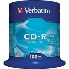 Verbatim CD-R Extra Protection, CD-Rohlinge ar 700 MB datu pārraidi, ideāli piemērots Foto un Video-Aufnahmen, saderīgs ar konvencionālu CD-Laufwerk, 100er Pack Spindel