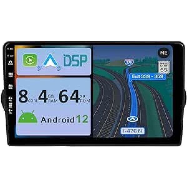 YUNTX [4 GB + 64 GB] Android 12 automašīnas radio, kas paredzēts Fiat Tipo Aegea Egea (2015–2017) [Integrēta CarPlay/Android Car/DSP/GPS] -9 collu IPS kamera + MIC-DAB/Stūres vadība/Spoguļa saite/Bluetooth 5.0 /360