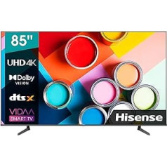 Hisense 85A6EG 216 cm (85 collu) televizors, 4K UHD, HDR, Dolby Vision & Atmos, trīskāršs uztvērējs DVB-C/S/S2/T/T2, bez rāmja, viedtelevizors, Bluetooth, WiFi, DTS Virtual X, Alexa Built- In, Black [2022]