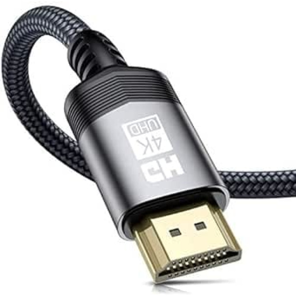 sweguard 4K HDMI kabelis 7 metri, HDMI 2.0–HDMI kabelis 4K @ 60 Hz 18 Gbps neilona pīts kabelis, zeltīti savienotāji ar Ethernet/audio atgriešanas kanālu, saderīgs video 4K UHD 2160p, HD 1080p (pelēks)