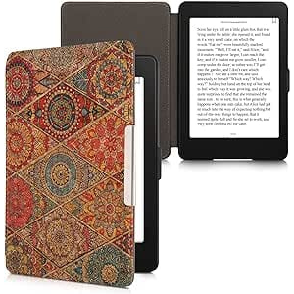 kwmobile futrālis saderīgs ar Amazon Kindle Paperwhite - korķa eReader aizsargvāciņš (modeļiem līdz 2017. gadam) - Mandala flīzes rozā sarkanā zilā krāsā