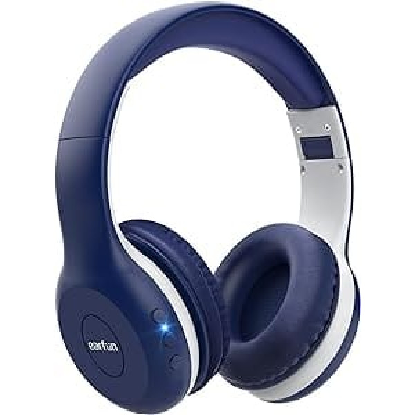 EarFun bērnu Bluetooth austiņas, 85/94 dB skaļuma kontrole, HiFi skaņa, HD mikrofons, 40 stundu akumulators, salokāms, regulējams, bezvadu Bluetooth austiņas skolai, ceļojumiem, dators, zils