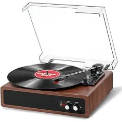 Anesky Turntable, Vintage Bluetooth Vinyl Player with 3 Speeds (33/45/78 rpm), 2 Integrated Stereo Speakers, Portable Record Player, RCA and AUX Input - Walnut