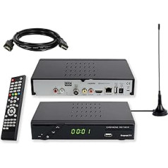 Set-ONE EasyOne 740 HD DVB-T2 uztvērējs, Freenet TV (privātais raidītājs HD formātā), Full HD 1080p, HDMI, USB 2.0, saderīgs ar 12 V, 2 m HDMI kabelis, DVB-T2 antena