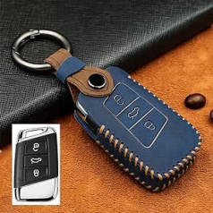 HIBEYO Smart Car Key Case Piemērots VW Protective Remote Control Key Case priekš Skoda Superb Kodiaq Magotan B5 Jetta A7 Touareg Key Case ar ādas Key Fob B Blue