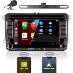 Dubultā DIN automašīnas radio saderīgs ar bezvadu CarPlay Android automašīnu ar 7 collu IPS Bluetooth/FM/AM radio/USB/EQ, AHD atpakaļgaitas kameru priekš VW Golf 5 6 Passat Jetta Caddy EOS T5 Tiguan Touran CC Polo