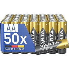 VARTA akumulatori AA pack of 50, Power on Demand, Alkaline, 1,5 V, Storage Pack, Gudrs, Elastīgs, Jaudīgs, Ideāli piemērots datoru piederumiem, Viedām mājas ierīcēm, Ražots Vācijā [ekskluzīvi Amazon]