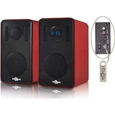 Retro musique Bluetooth Bookcase Speaker Includes 1 x 4GB USB with FM Radio, USB + TF Card Reader, Touch Panel Controls, LED Display, Remote Control (Red)