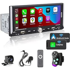 [Bezvadu] Alondy 1 Din automašīnas radio ar 6,9 collu skārienekrānu, savietojams ar bezvadu Apple CarPlay/Android automašīnas Bluetooth USB-C atpakaļgaitas kameru AM/FM radio RDS