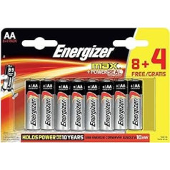 Energizer 11301206 - Baterija Alkaline Max+PowerSeal LR6 / AA, 8 + 4 Stück, leistungsstarke Mignon Einweg-Batterien, 1,5 V, hochwertige Universal-Batterien für elektronische Alltagsgeräte