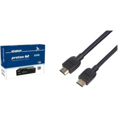 EDISION Proton S2 Full HD SAT uztvērējs FTA, (1x DVB-S2, USB WiFi atbalsts, USB, HDMI, SCART, S/PDIF, IR Eye, FTA Black) [Iepriekš ieprogrammēts priekš Astra & Amazon Basics - pīts HDMI kabelis, 0.9 m