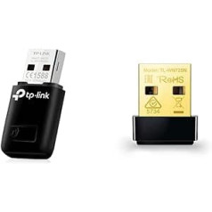 TP-Link TL-WN823N WLAN USB zibatmiņa (300 Mbit/s 2,4 GHz, mini adapteris, WPS poga vienkāršai uzstādīšanai) un TL-WN725N nano WLAN USB adapteris (līdz 150 Mbit/s, nanoizmērs, mīksts AP) Melns