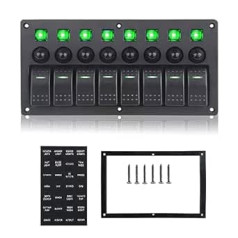 CT-CARID 8-Way Switch Panel, 12 V Boat Switch Panel, 8 Switches with Overload Protection, Circuit Switch for Car, Boat, Motorhome, Truck, Green