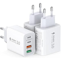 40 W USB C lādētājs, vairāki ātrās uzlādes lādētāji, 3 komplekts ar USB C un USB adapteri, iPhone 14 Pro Max 13 12 11 SE, Samsung Galaxy S23 S22 S21 Ultra S21+ S20, mobilā tālruņa lādētājs USB C barošanas avoti