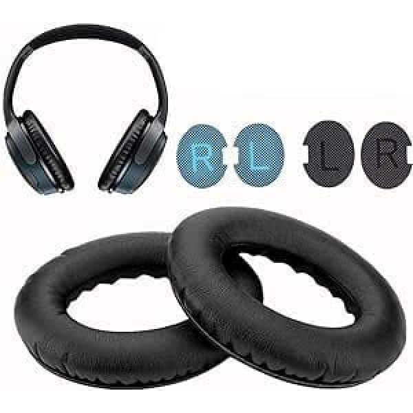 WADEO rezerves ausu spilventiņi priekš Bose Around-Ear 2 (AE2), Around-Ear 2 (AE2w) QuietComfort QC25/QC2/QC15 ādas austiņu nomaiņas spilventiņš melns