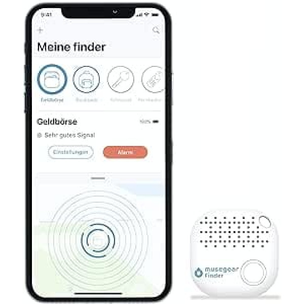 Musegear Key Finder with Bluetooth App – Version 2 – Keyfinder Loud for Mobile Phone in Blue – GPS Location/Coupling – Key Finder