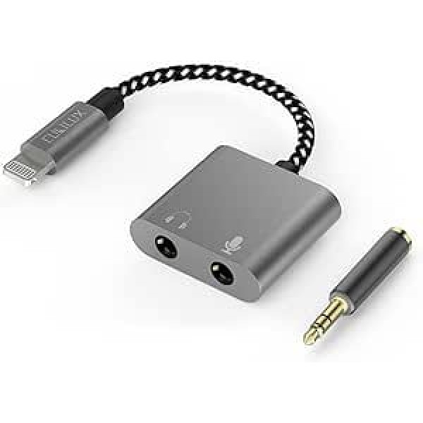 Cubilux Lightning austiņām un mikrofona sadalītājs [MFi sertificēts] Lightning līdz 3,5 mm TRS mikrofona adapteris ar audio ligzdu, 3,5 mm Y papildu kabelis iPhone iPad.