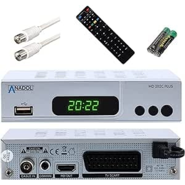 Anadol HD 202c Plus PVR ierakstīšanas funkcija Timeshift, digitālais Full HD 1080p kabeļa uztvērējs digitālajai kabeļtelevīzijai (HDTV, DVB-C / C2, HDMI, SCART, multivides atskaņotājs, USB 2.0)