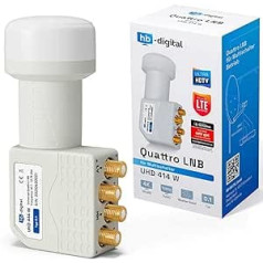 HB-DIGITAL Quattro LNB LNC Multiswitch Multiswitch Full HD TV 3D 4K White ■ Apzeltīti kontakti ■ Aizsardzība pret laikapstākļiem (paplašināms)