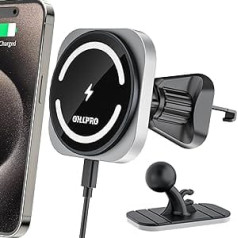 OHLPRO For MagSafe Car Mount Charger and iPhone 15 14 13 12 Pro Max Pro Plus Mini, 15 W Quick Charge Car Mobile Phone Holder with Charging Function, Super Magnetic Force, Wireless Car Charger