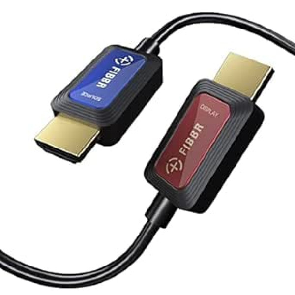 8K optiskās šķiedras HDMI kabelis 20 m, 48 Gbps ātrgaitas HDMI 2.1 kabelis 8K@60Hz 4K@120Hz Dolby/Dynamic HDR/HDCP 2.3/eARC 8K optiskās šķiedras kabelis vienā virzienā, saderīgs ar Blu-ray/TV