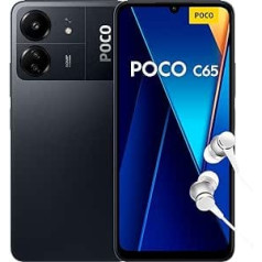 Xiaomi Poco C65 viedtālrunis + austiņas, 6 + 128 GB mobilais tālrunis bez līguma, 6,74 collu 90 Hz displejs, 5000 mAh, 18 W ātra uzlāde, 50 MP AI trīskāršā kamera, melna