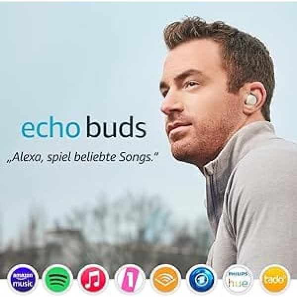 Echo Buds (2. paaudze) | Bezvadu austiņas ar Alexa, Bluetooth in-ear austiņas ar aktīvu trokšņu slāpēšanu, iebūvēts mikrofons, IPX4 ūdensizturīgs | Ledājs Balts