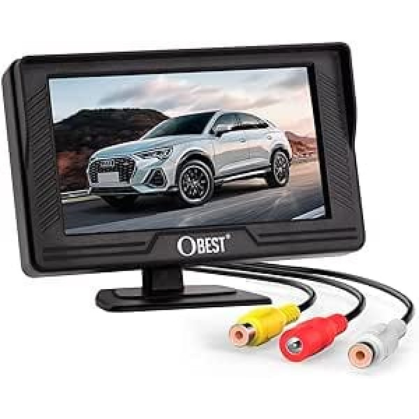 OBEST 4,3 collu atpakaļskata kameras automašīnas monitora ekrāns, atpakaļskata kameras monitors, V1/V2 divas video ieejas, LCD automašīnas monitors SUV, furgonam, automašīnai, kravas automašīnai