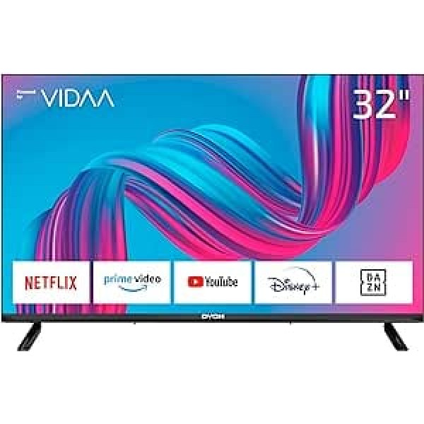 Dyon Movie Smart 32 VX TV, 32 collas (81 cm), HD Smart TV, HD trīskāršais uztvērējs (DVB-C/-S2/-T2), App Store, Prime Video, Netflix, YouTube, DAZN, Disney+ (2023. gada modelis)