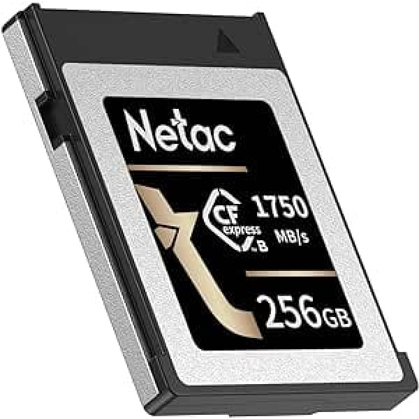 Netac CF2000 256GB CFexpress Typ B Speicherkarte PCIe Gen 3 * 2 NVMe1.4 Max Lesen 1750MB/s Max Schreiben 550MB/s für professionelle Fotografen und Videographen Vloger (Schwarz Gold)