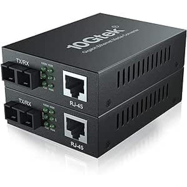 10Gtek® [Pack of 2] Gigabit Ethernet Media Converter, ar iebūvētu 1Gb vairāku režīmu SC raiduztvērēju, daudzrežīmu dubulto SC šķiedras savienotāju, 1310nm, 2km