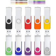 2GB USB Flash Drive 10 Pack Cardfoot USB 2.0 Flash Memory Stick Flash Drive with LED Display (Mixed Colours with Rope)