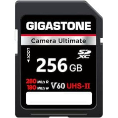 GIGASTONE UHS-II V60 256 GB SD karte, Ultimate kamera, ātrums līdz 280/180 MB/s, U3 SDXC 4K Ultra HD UHD video DSLR Canon, Nikon, Sony, Pentax, Kodak, Panasonic, komplektā 1 mini soma