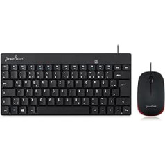 Perixx Periduo-712 804 mini tastatūras un peles komplekts bezvadu 2,4 GHz ar nanouztvērēju melns, gaišs un mazs QWERTZ vācu izkārtojums, melns