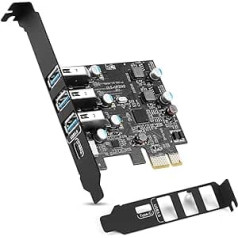 ULANSeN PCI-E uz USB 3.0 Type C + 3 Type A paplašināšanas karte — interfeiss USB 3.0 4-port Express Card galddators Atbalsta UASP ar zema profila kronšteinu operētājsistēmai Windows Mac Pro Linux