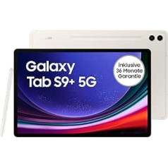 Samsung Galaxy Tab S9+ Android planšetdators, 5G, 256 GB / 12 GB RAM, MicroSD kartes slots, t.sk. S pildspalva, bez Simlock bez līguma, bēša -