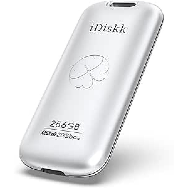 iDiskk 256 GB ārējais cietvielu disks līdz 2000 MB/s, USB 3.2 Gen 2x2 USB-C SSD, augstas veiktspējas SSD ar USB-C kabeli, kabatas izmērs 2000 MB/s USB-C zibatmiņas disks, fotoattēlu atmiņas karte (sudraba)