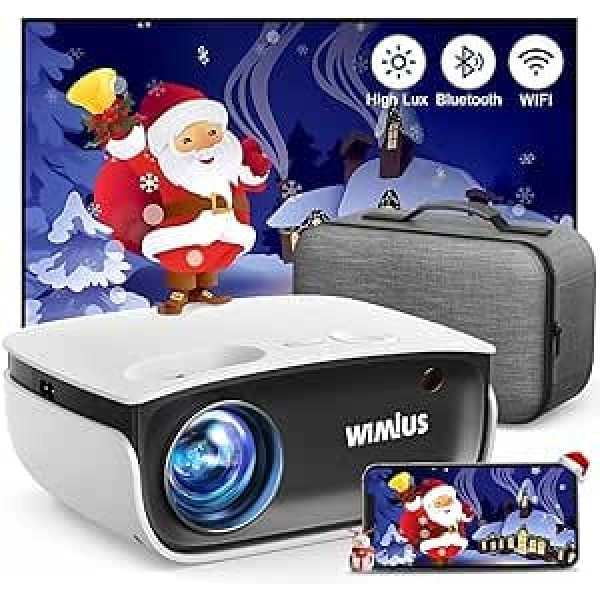 Projektors, WiMiUS 8000 Lumens Mini WiFi Bluetooth projektora atbalsts 1080P Full HD 4K video mājas kinozāles projektors, -50% tālummaiņa, saderīgs ar TV Stick, datoru, TV kastīti