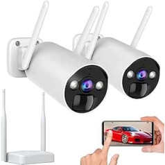 2K 3MP Outdoor Surveillance Camera Set, 2 x WLAN IP Camera Outdoor with Two-Way Audio, Full Colour Night Vision up to 15 m, PIR Motion Sensor, Alarm Message, Mobile Phone App Control