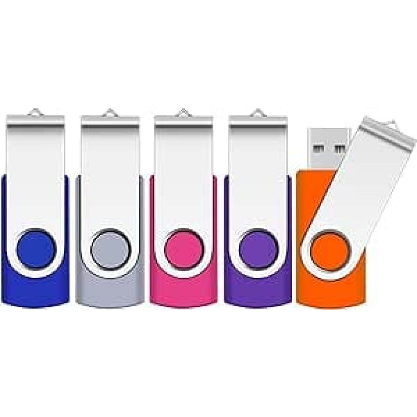 USB zibatmiņas karte 64 GB 5 gab. iepakojumā, SRVR USB zibatmiņas karte 5 dab. Memory Stick 64 GB USB atmiņas karte Memory Stick datu krātuve USB 2.0 ar vāciņu, LED displeja aukla (5 pak., daudzkrāsu)