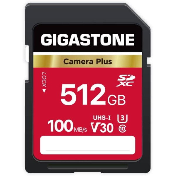 Gigastone Camera Plus 512GB SDXC Memory Card up to 100MB/s for Canon Sony Nikon Olympus Digital Cameras 4K UHD Video Recording UHS-I U3 V30 Class 10 with 1 Mini Case