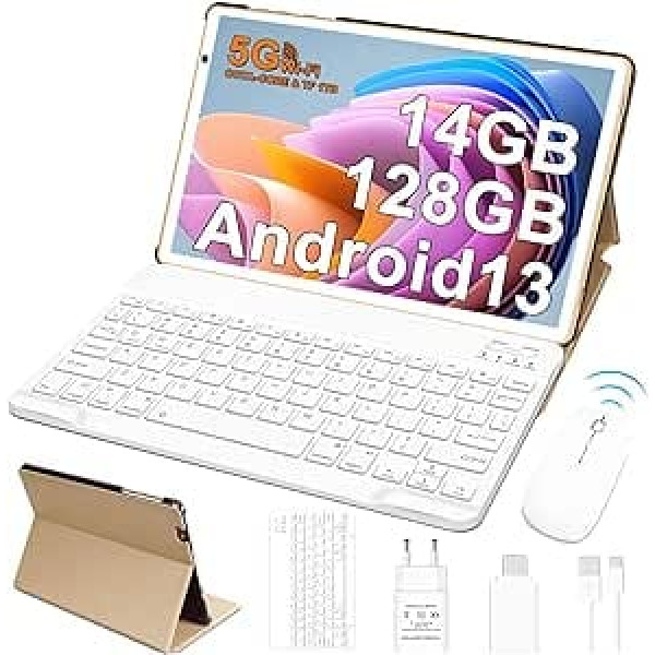 2023. gada planšetdators 10 collu Android 13 FACETEL 5G WiFi astoņkodolu 2,0 GHz procesors Īpaši ātrs dators ar 14 GB RAM + 128 GB ROM TF 1 TB 8000 mAh FHD IPS 5 MP + 8 MP ar tastatūras peli — zelta